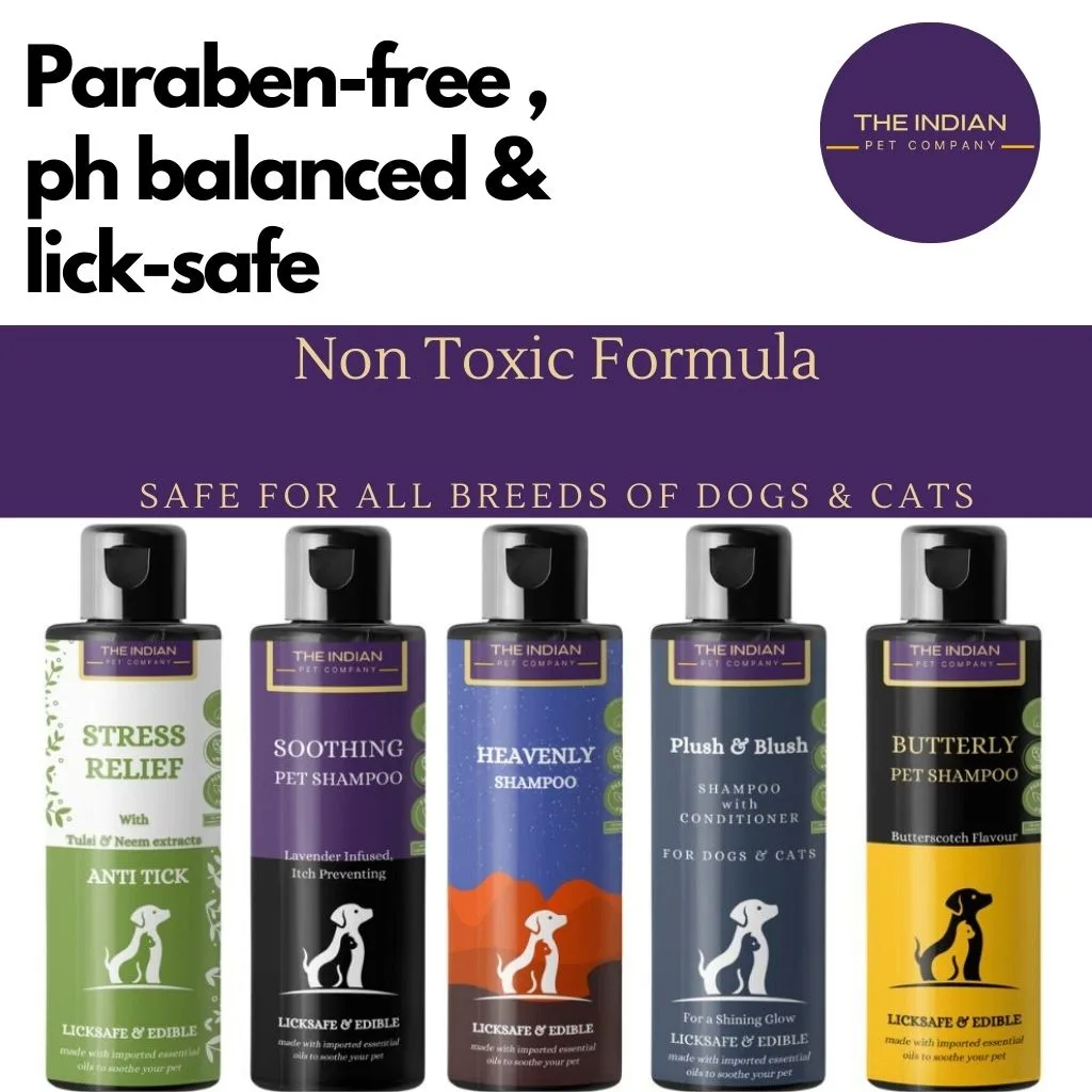 pH balanced, paraben-free, lick-safe, non-toxic pet shampoos safe for all dog and cat breeds."